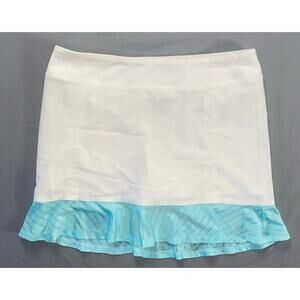 Adidas B82709 Tour Mesh Golf Ruffle Skirt, Skort. Blue Trimmed White, Women's S.